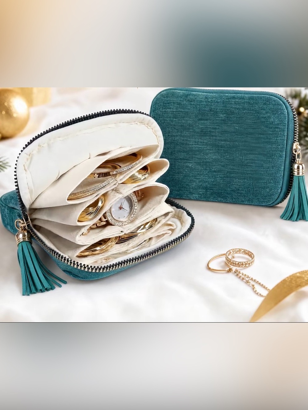 NWT Teal Velvet Travel Jewelry Case